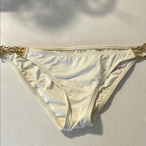 L*Space Cream Bikini Bottom with Gold Details on waist open side size M